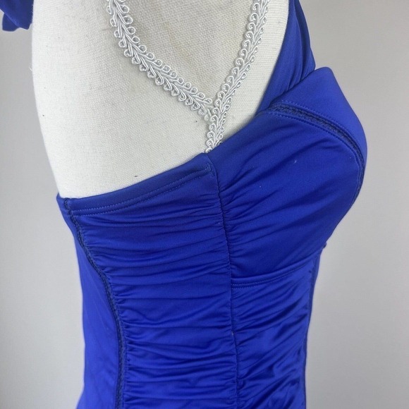 Jantzen Blue Swim Dress Swim Suit One Piece 8 Halter Ruched Soft Cups - Picture 6 of 16